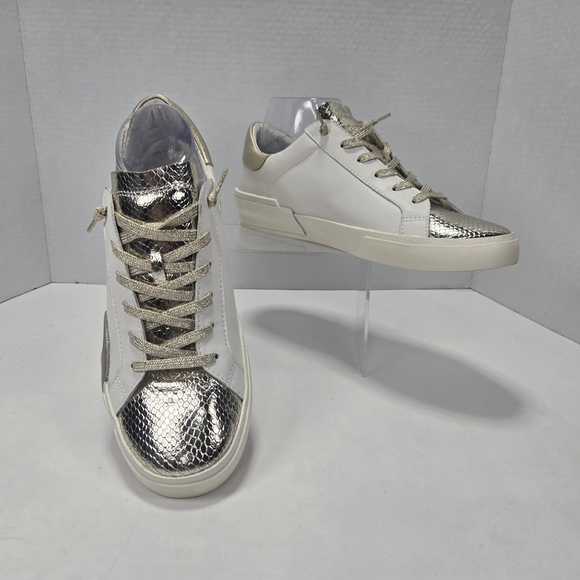 Dolce Vita Zina Metallic Gold White Snakeskin Oxford Court Sneakers Size 10